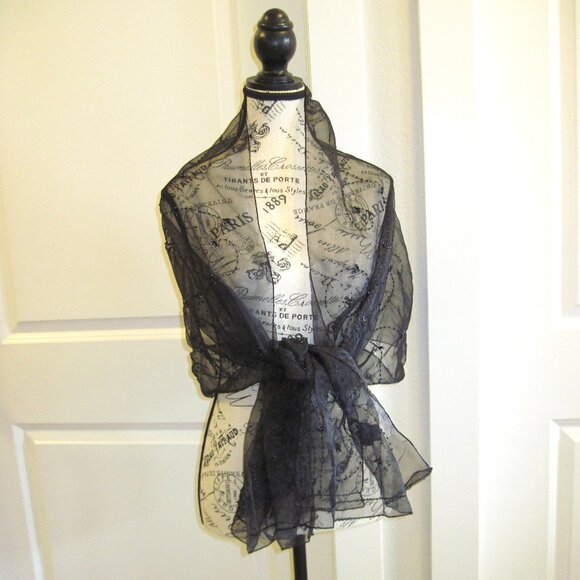 Black 70" x 20" Cejon Beaded Evening Wrap - Picture 1 of 3